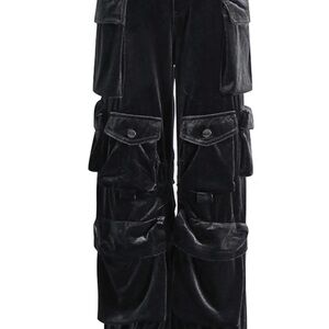 Dark Gray Velvet Cargo Pants